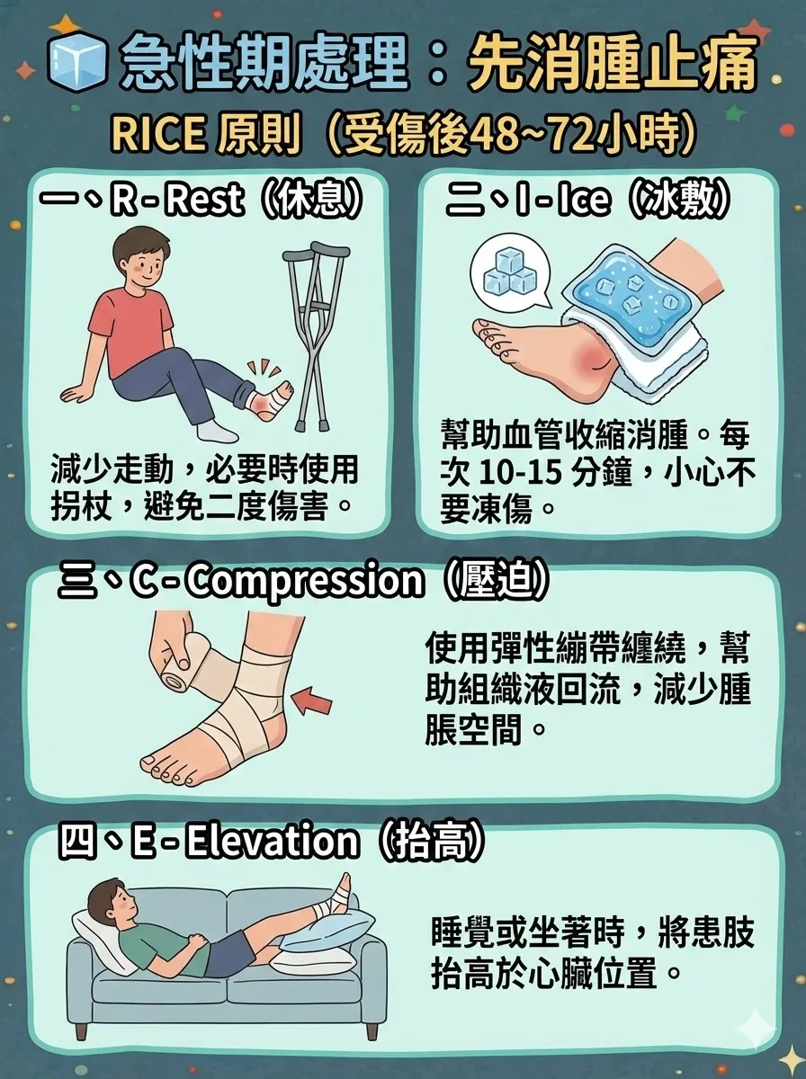 腳踝扭傷急性期處理 RICE 原則