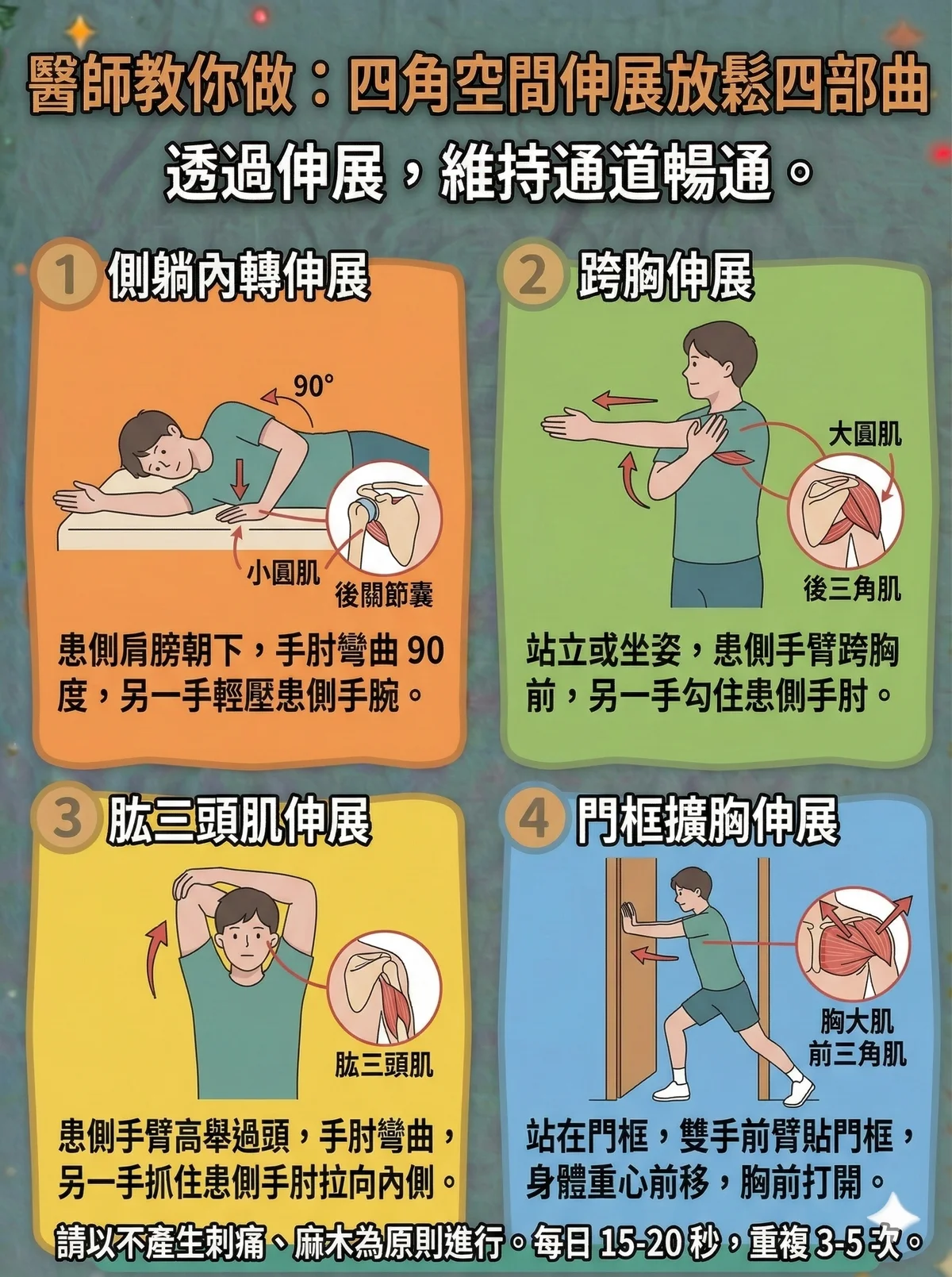 四角空間伸展放鬆四部曲