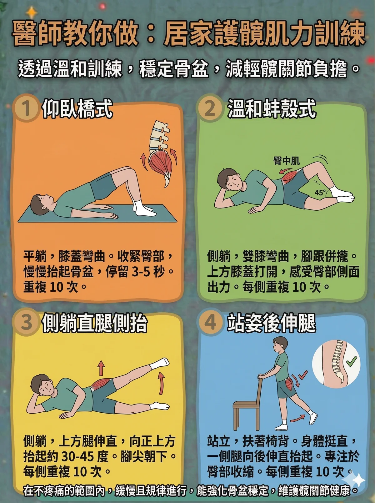 髖關節退化居家護髖肌力訓練