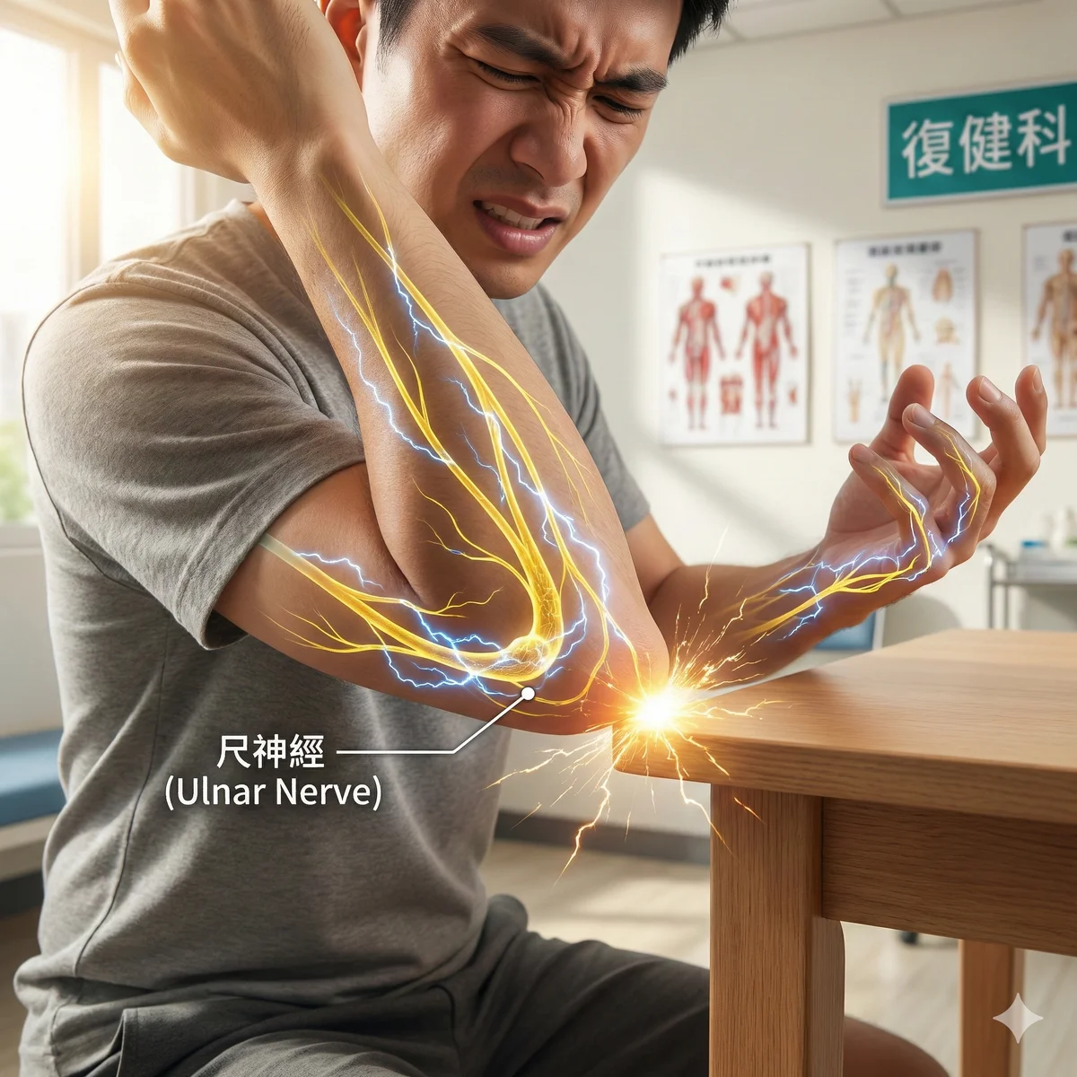 手肘尺神經解剖位置示意圖