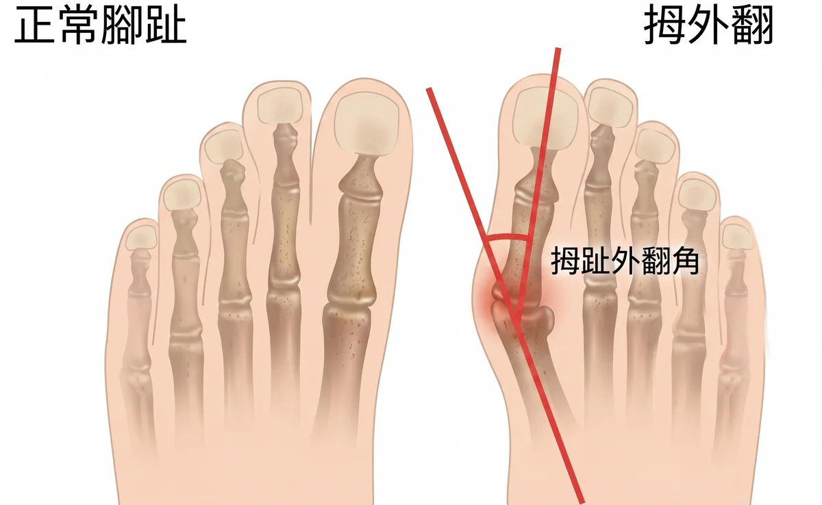 拇指外翻角度示意圖
